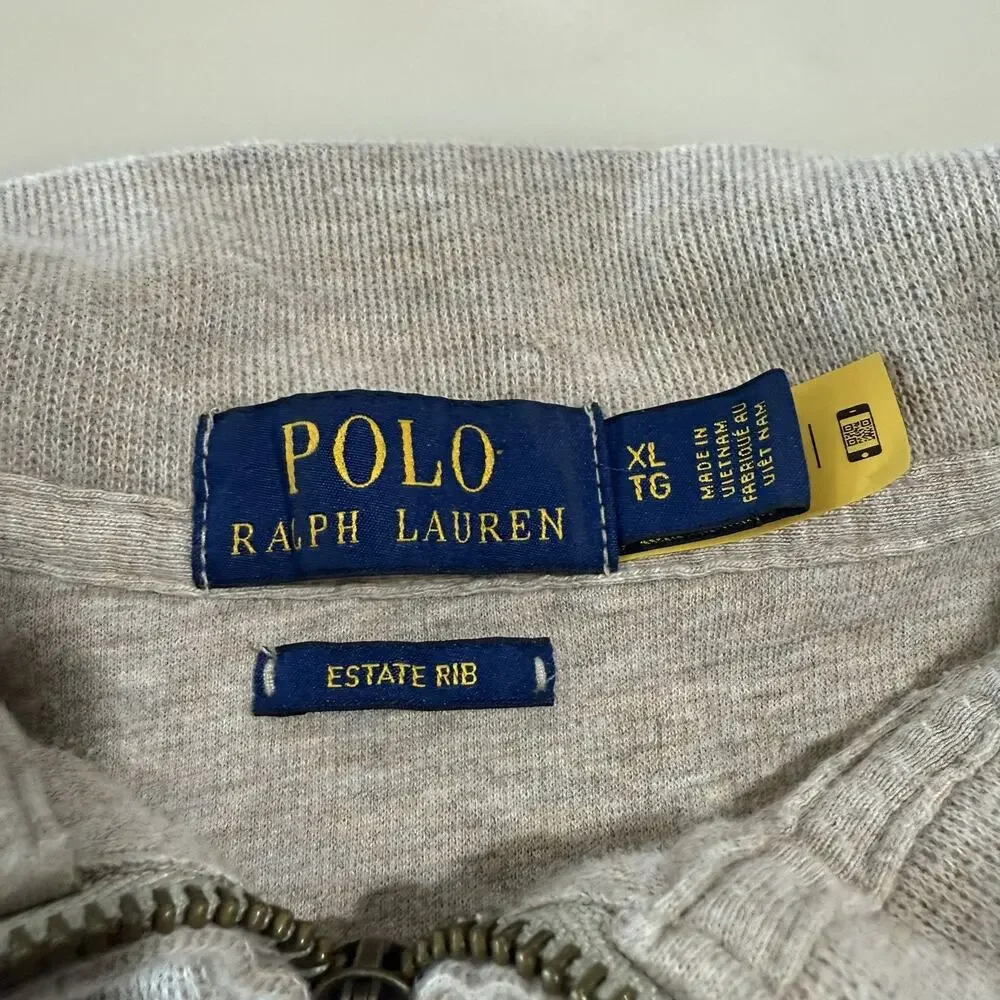 Polo Ralph Lauren Quarter Zip Sweater Mens XL Beige Estate Rib Knit Pullover